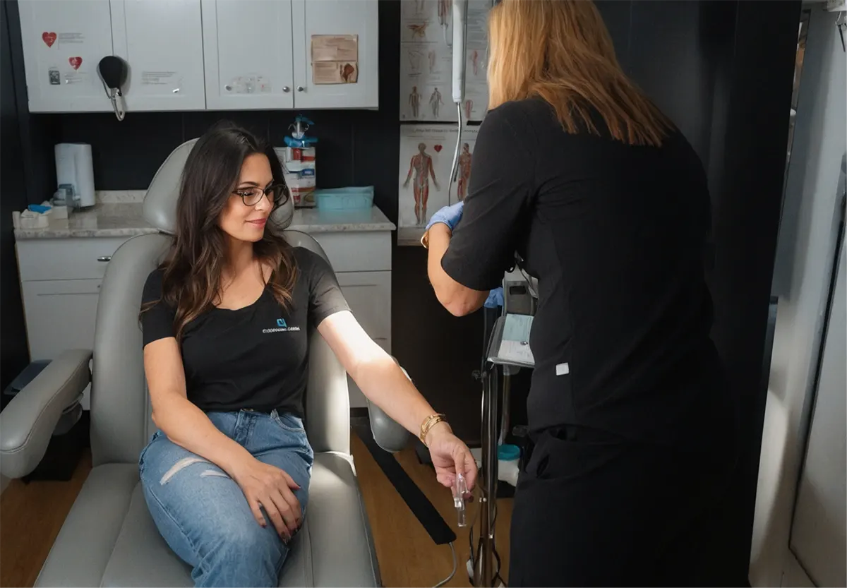 Nurse practitioner gives semaglutide GLP-1 weight-loss injection at Frankfort clinic.