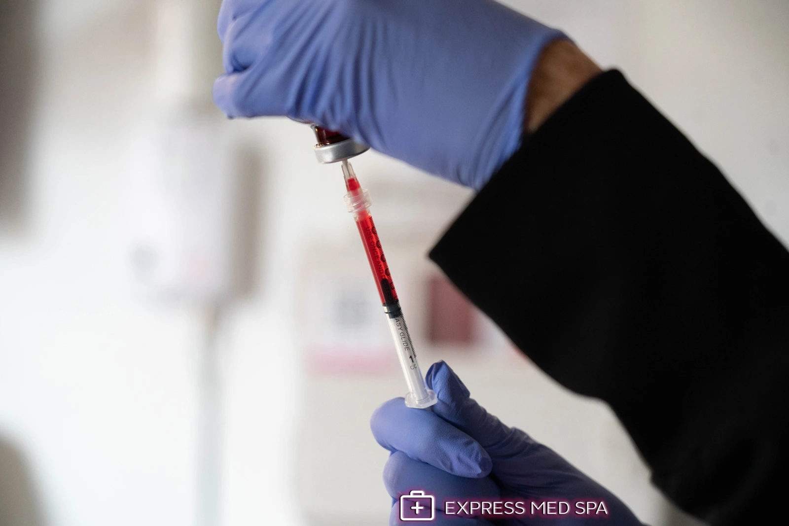 Close-up of Vitamin B-12 intramuscular injection prepared at Express Med Spa